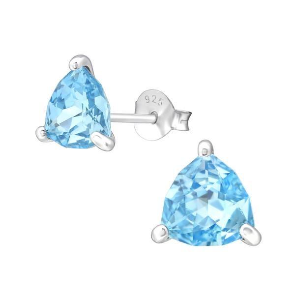 Aquamarine Silver Triangle Stud Earrings with Swarovksi Crystal