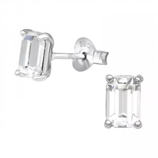 Silver Baguette Stud Earrings