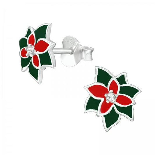 Silver Holly Stud Earrings