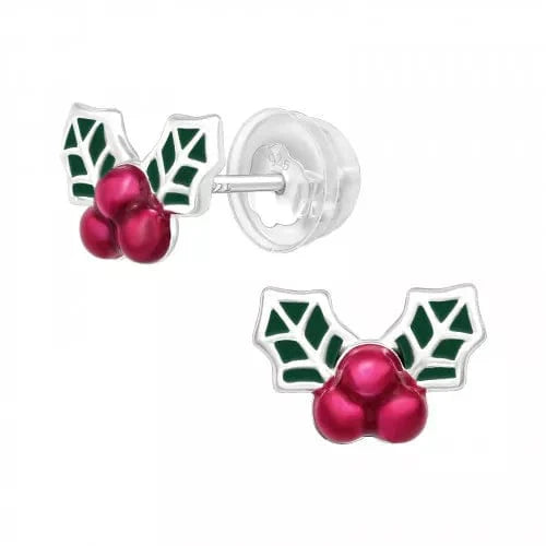 Premium Silver Holly Leaf Stud Earrings for Girls