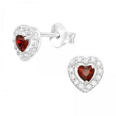 Silver Cubic Zirconia Heart Stud Earrings
