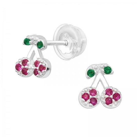 Kids Silver Cherry Stud Earrings