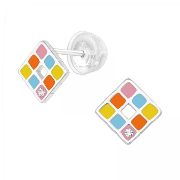 Kids Silver Crystal Geometric Stud Earrings