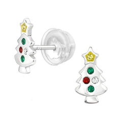 Silver Christmas Tree Earrings for Girls