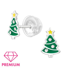 Silver Christmas Tree Earrings for Girls