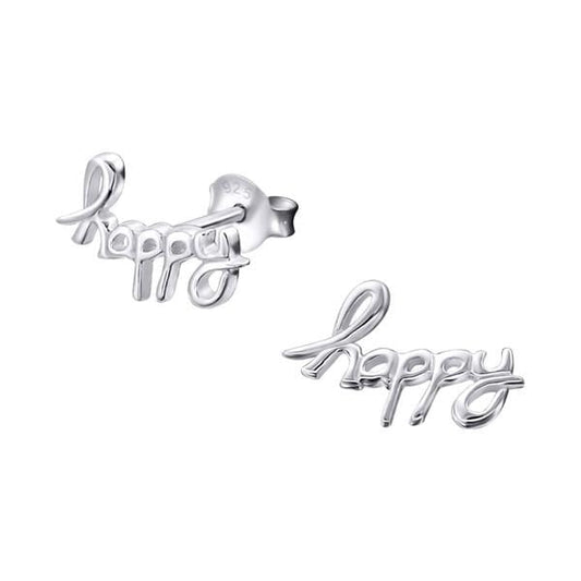 Silver Happy Stud Earrings