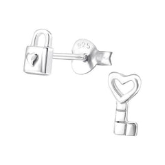Silver Key Stud Earrings