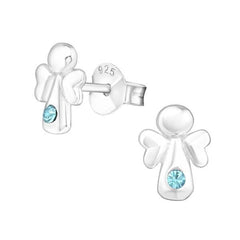 Kids Silver Angel Rose Stud Earrings