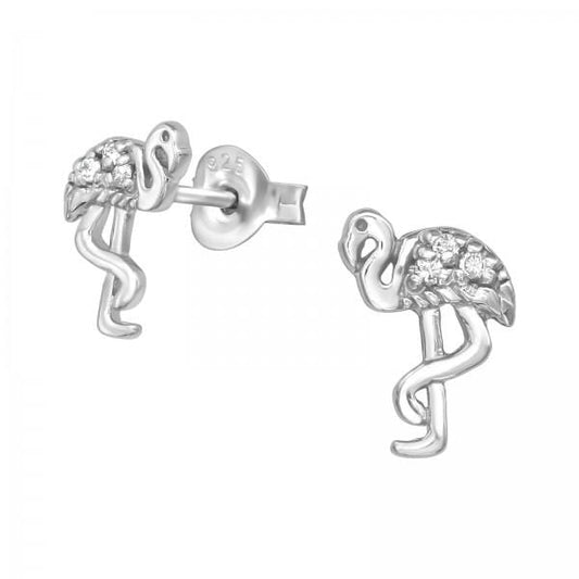 Silver CZ Flamingo Stud Earrings