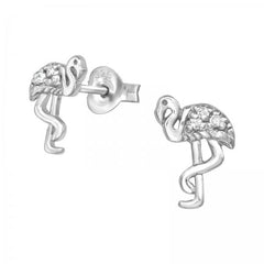 Silver CZ Flamingo Stud Earrings