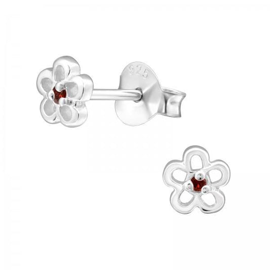 Silver Birthstone Flower Stud Earrings