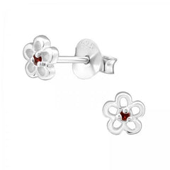 Silver Birthstone Flower Stud Earrings