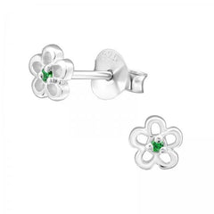Silver Birthstone Flower Stud Earrings