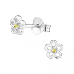 Silver Birthstone Flower Stud Earrings