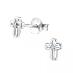 Silver Birthstone Cross Stud Earrings