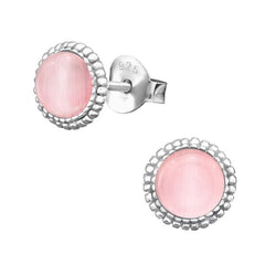 Silver Round Cat Eye Stud Earrings