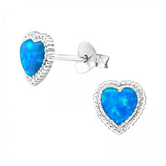 Silver Heart Opal Stud Earrings