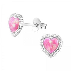 Silver Heart Opal Stud Earrings