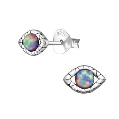 Sterling Silver Evil Eye Opal Earrings