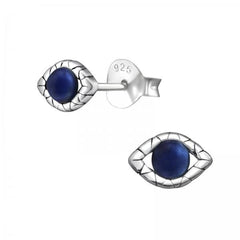 Silver Blue Evil Eye Stud Earrings