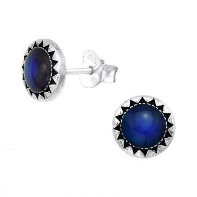 Silver Round Mood Stud Earrings