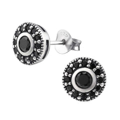 Silver CZ Round Stud Earrings