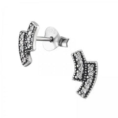Silver CZ Crystal Bars Stud Earrings