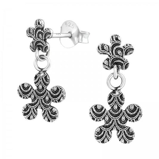 Silver Hanging Flower Stud Earrings