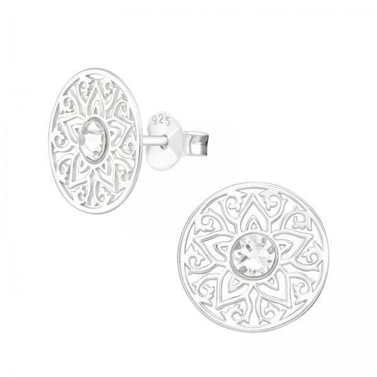 Silver Flower Filigree Stud Earrings