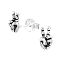 Silver V Sign Ear Studs