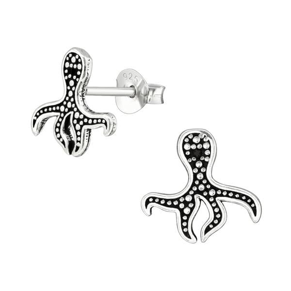 Silver Octopus Stud Earrings