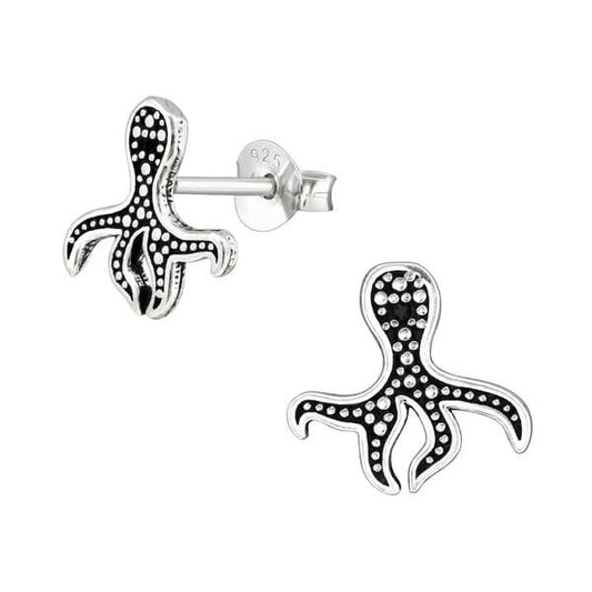 Silver Octopus Stud Earrings