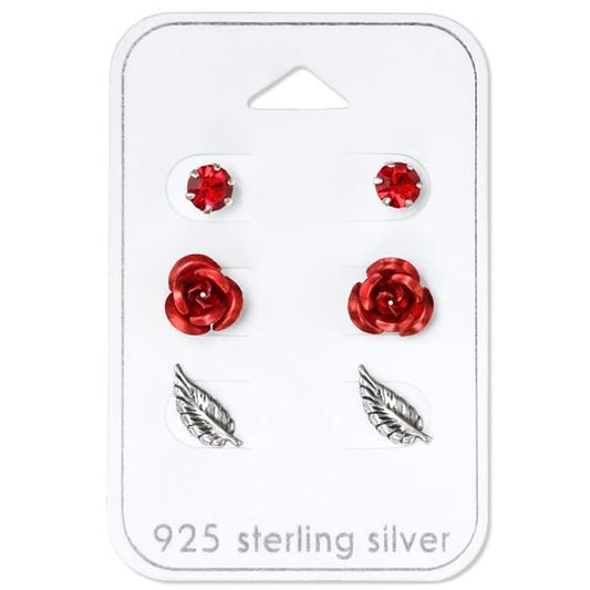 Rose Silver Earrings Set