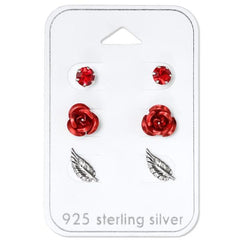 Rose Silver Earrings Set
