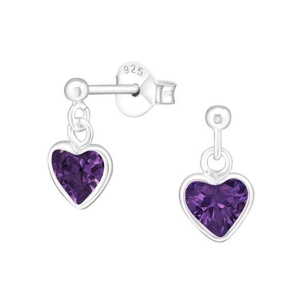 Silver Ball Stud Earrings Hanging Heart