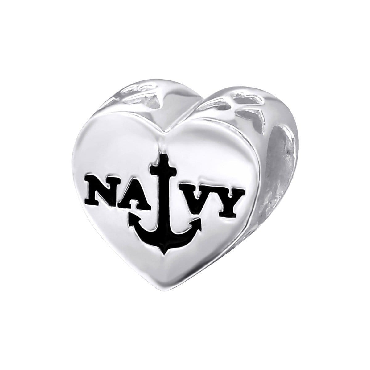 Sterling Silver Plain Silver Heart Navy Bead