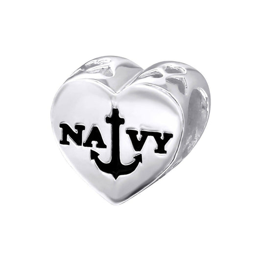 Sterling Silver Plain Silver Heart Navy Bead