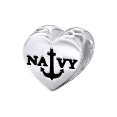 Sterling Silver Plain Silver Heart Navy Bead
