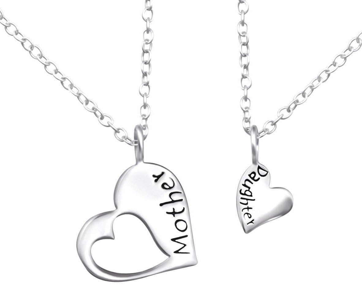 Sterling Silver Mother & daughter necklace Set