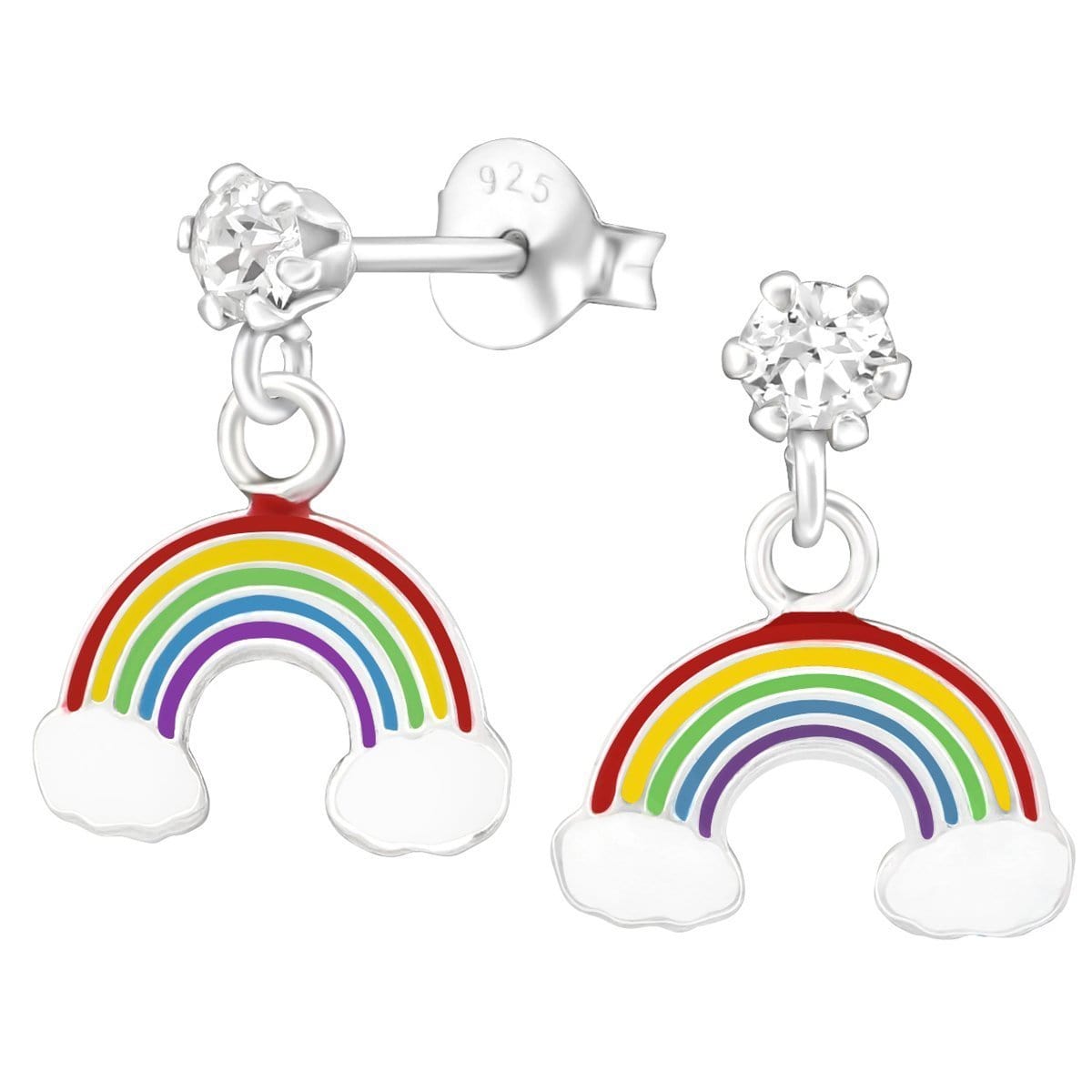 Kids Silver Rainbow Stud earrings made with Swarovski Crystals