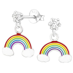 Kids Silver Rainbow Stud earrings made with Swarovski Crystals