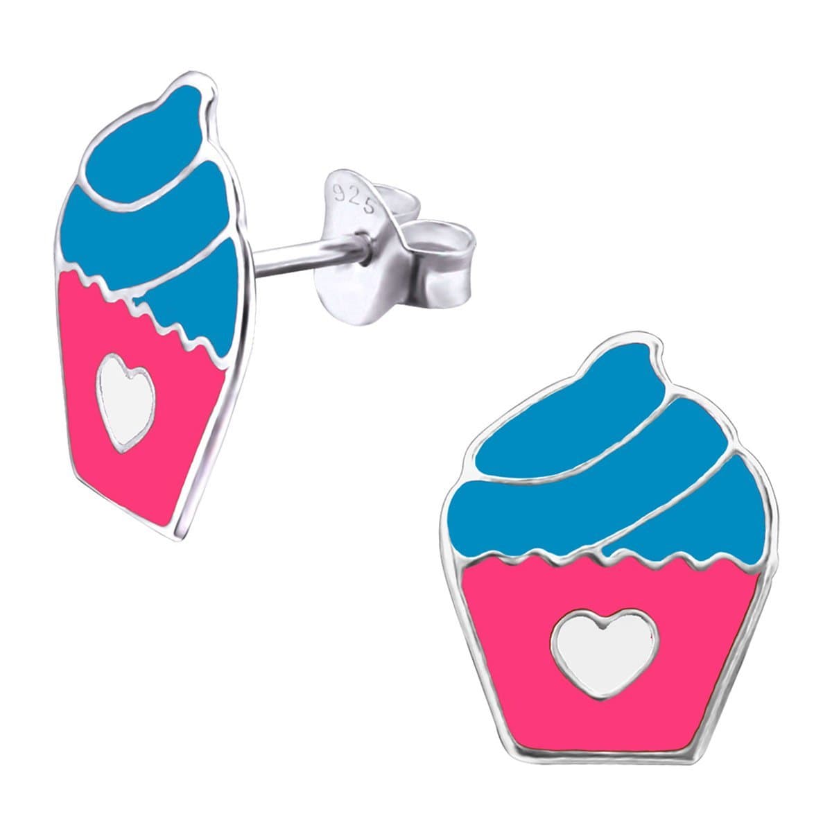 Kids Silver Cupcake Colorful Stud Earrings