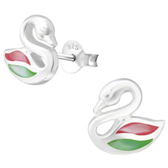 Sterling Silver Silver Swan Stud Earrings