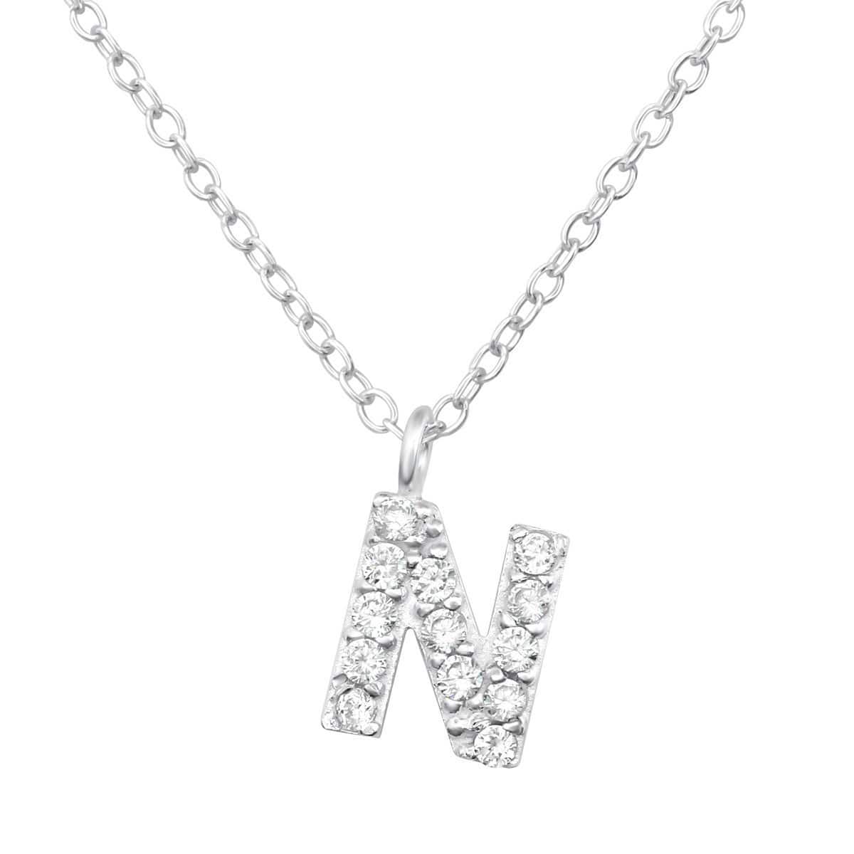 Sterling Silver Cubic Zirconia N Necklace