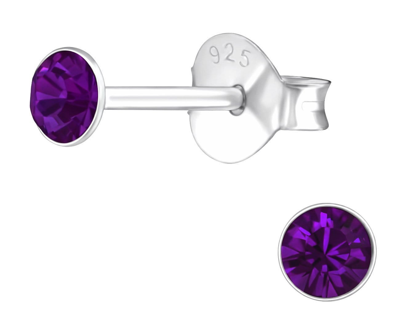 Sterling Silver Round 3mm Amethyst Crystal Ear Studs