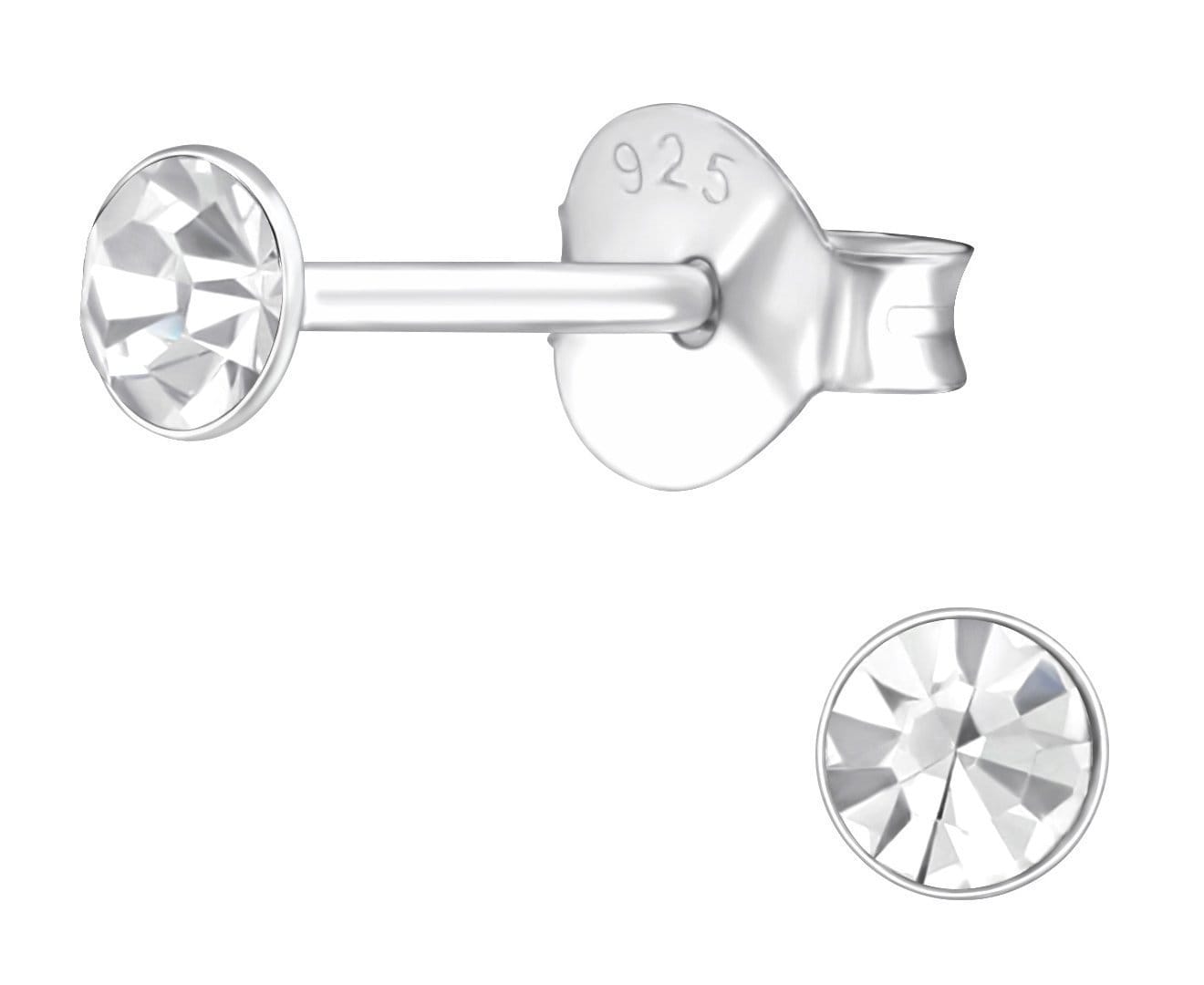 Sterling Silver Round 3mm Crystal Ear Studs