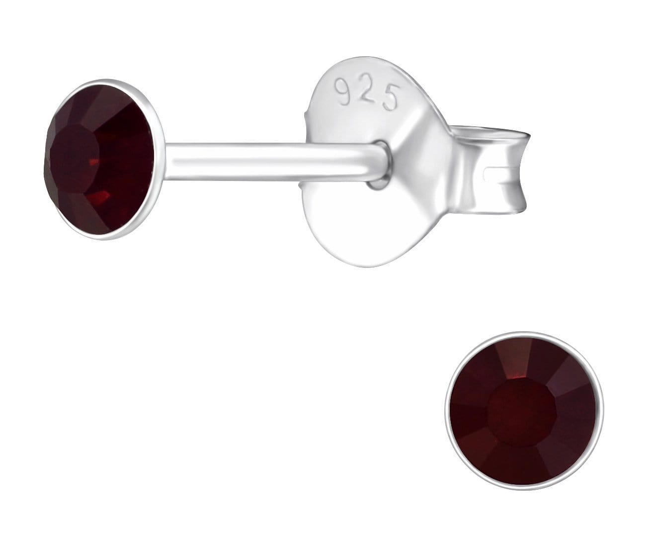 Sterling Silver Round 3mm Garnet Crystal Ear Studs