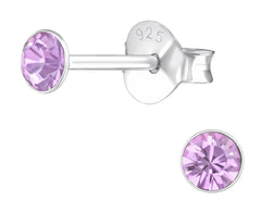 Sterling Silver Round 3mm Light Amethyst Crystal Ear Studs