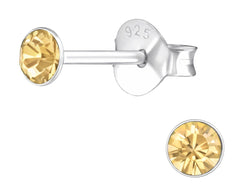 Sterling Silver Round 3mm Light Colorado Topaz Crystal Ear Studs