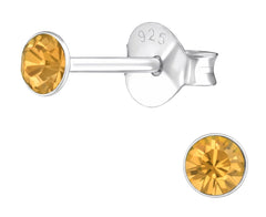 Sterling Silver Round 3mm Topaz Crystal Ear Studs